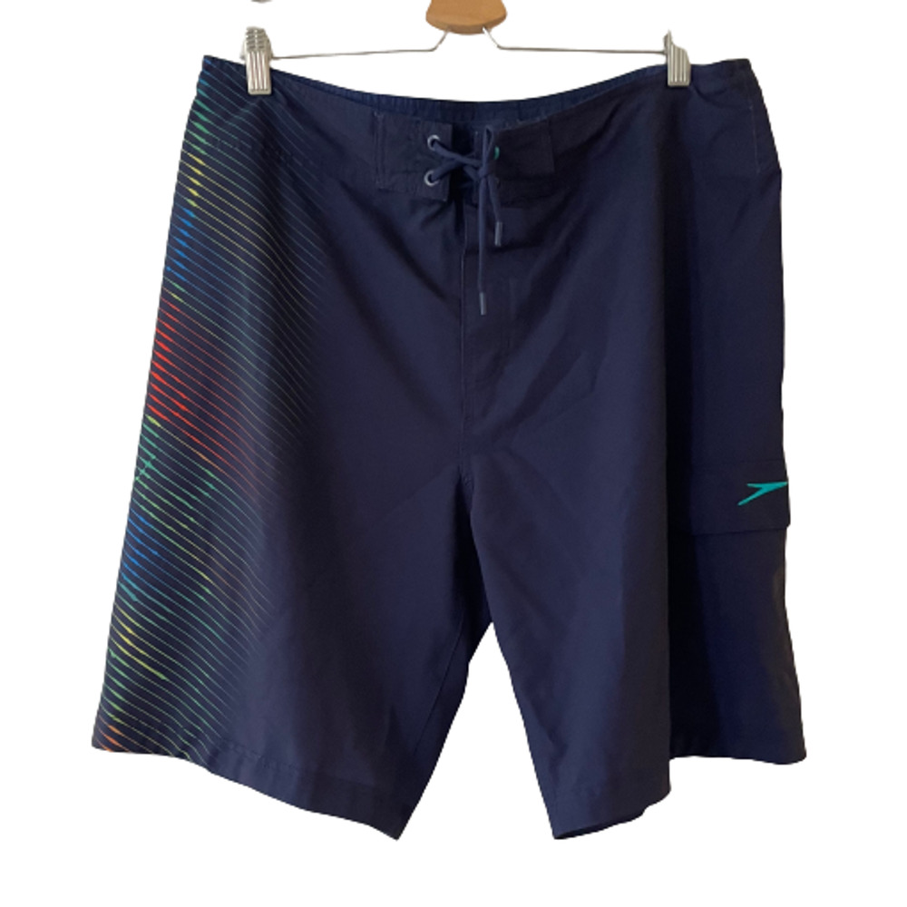 Speedo Size 36 Mens Interference Glow Board Shorts Swim Trunks Cargo Pocket Blue